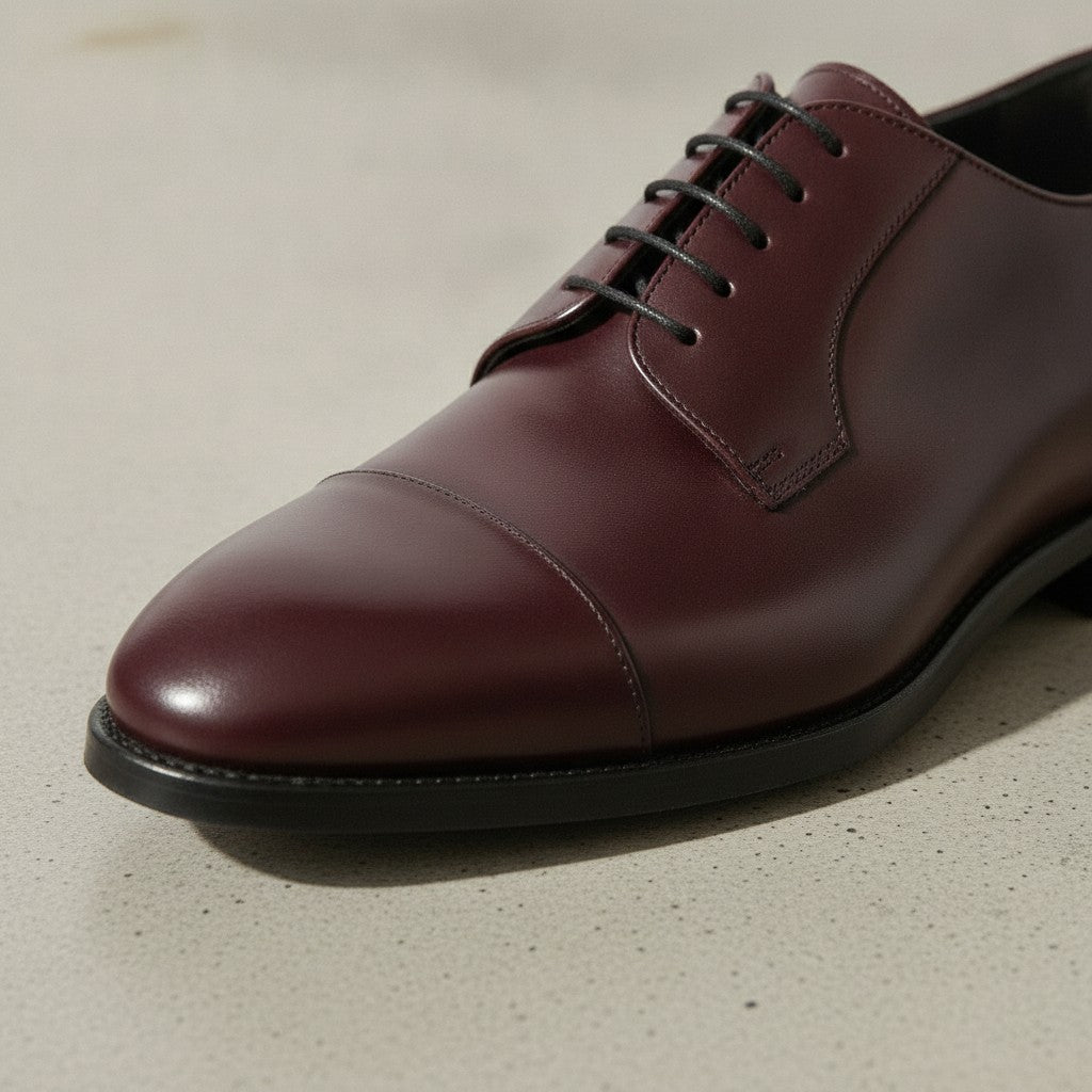 Men's Burgundy Cap-Toe Leather Derbys — Goldney