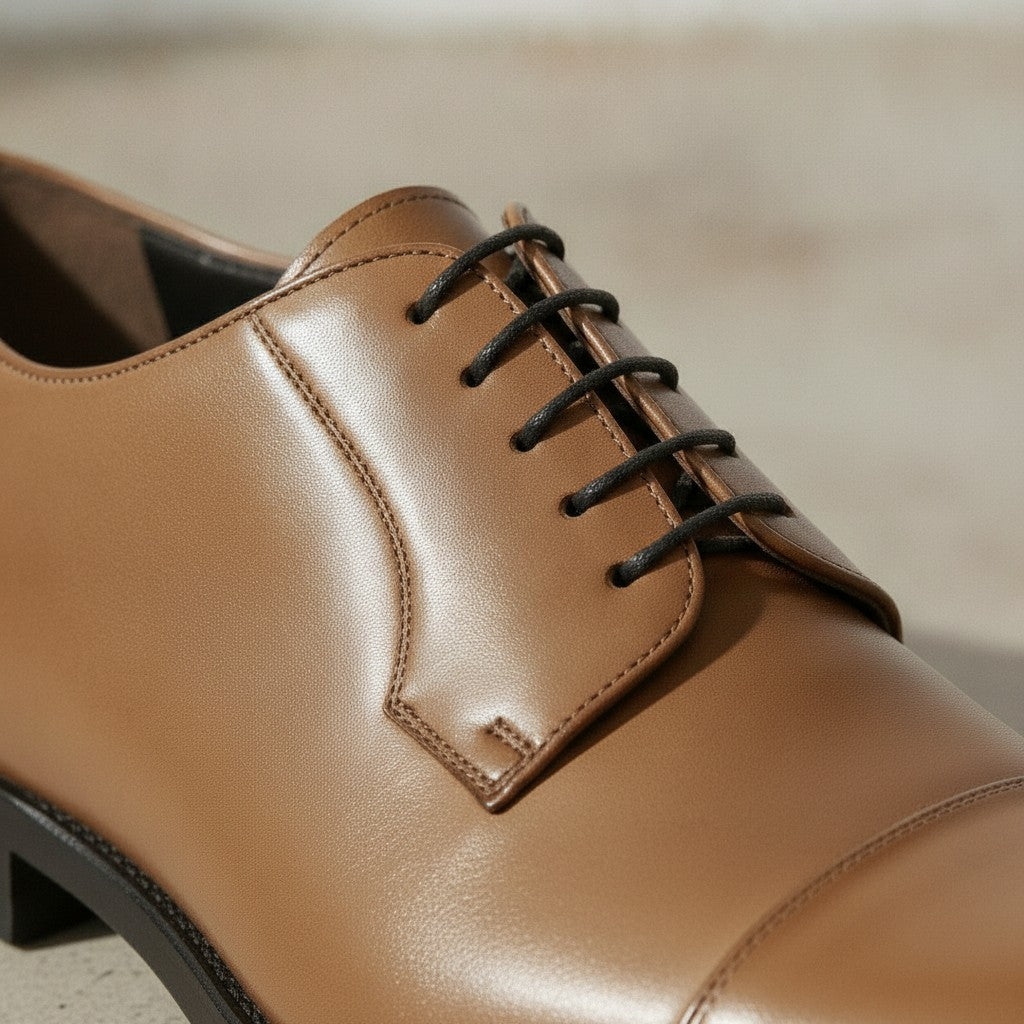 Men's Tan Cap-Toe Leather Derby — Goldney