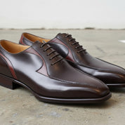 Men's Dark Brown and Burgundy Apron-Toe Leather Oxfords — Pinkerton — Pinkerton