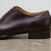Men's Dark Brown and Burgundy Apron-Toe Leather Oxfords — Pinkerton — Pinkerton