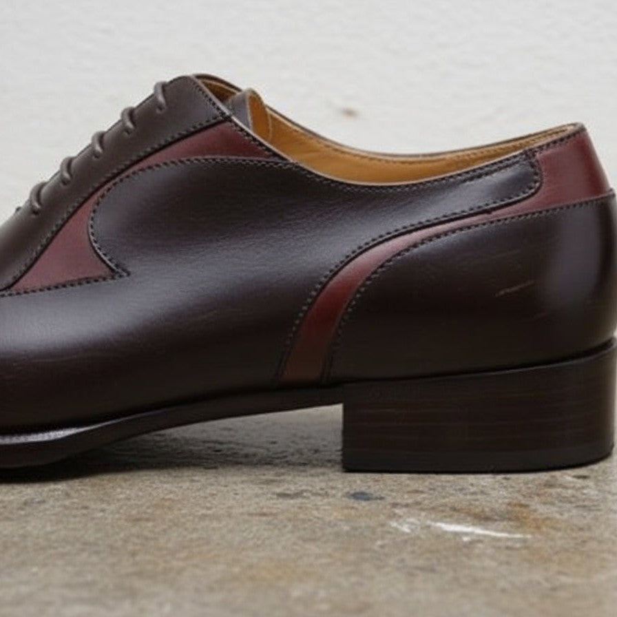 Men's Dark Brown and Burgundy Apron-Toe Leather Oxfords — Pinkerton — Pinkerton