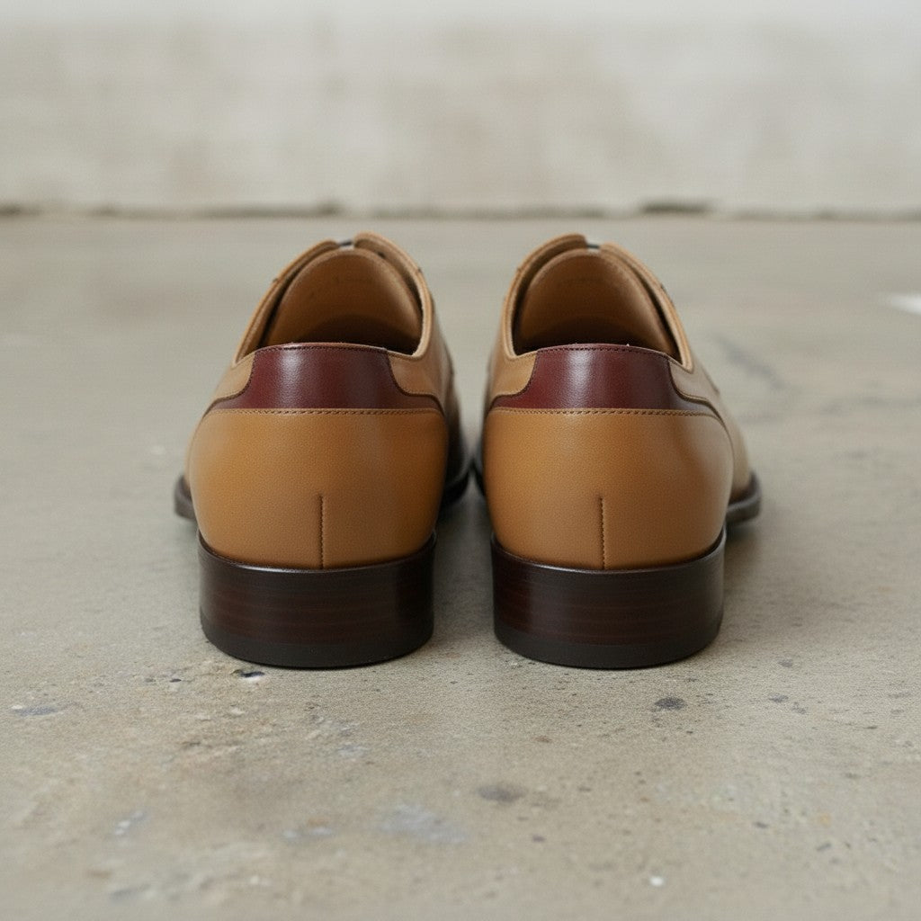 Men's Tan and Burgundy Apron-Toe Leather Oxfords — Pinkerton