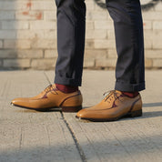 Men's Tan and Burgundy Apron-Toe Leather Oxfords — Pinkerton