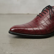 Men's Burgundy Crocodile-Embossed Leather Oxfords — Ascott