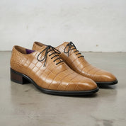 Men's Tan Crocodile-Embossed Leather Oxfords — Ascott