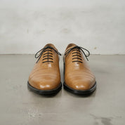 Men's Tan Crocodile-Embossed Leather Oxfords — Ascott
