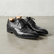Black Crocodile-Embossed Leather Cap-Toe Derbies — Ayleson