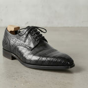 Black Crocodile-Embossed Leather Cap-Toe Derbies — Ayleson
