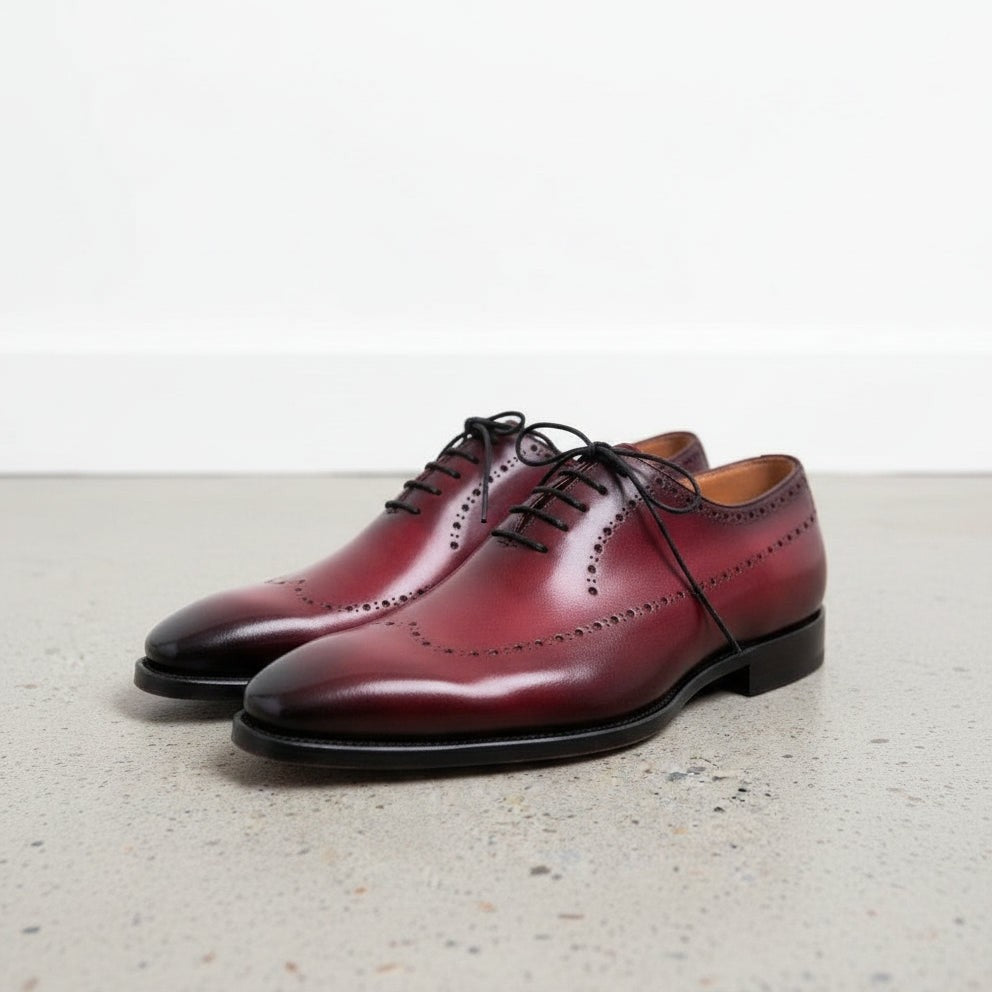 Handmade Men Burgundy Brogue Formal Shoes - Burgundy Dress Shoes
