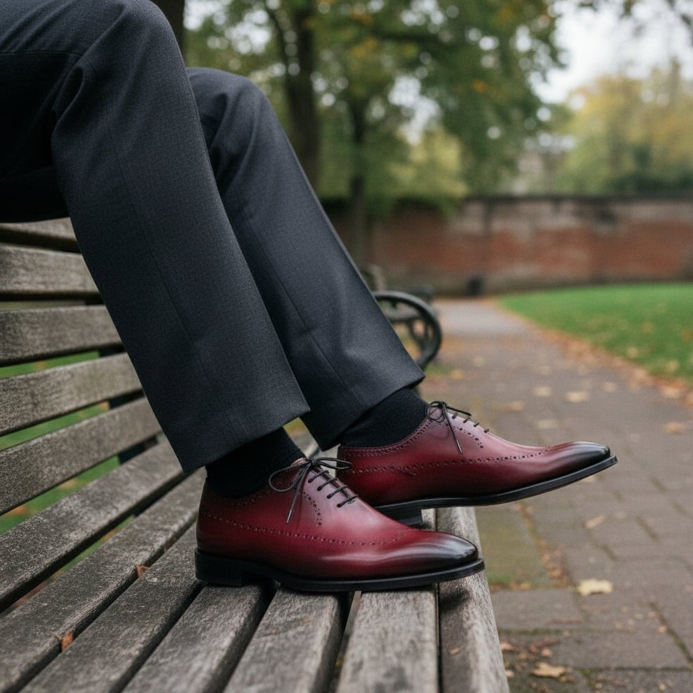 Men's Burgundy Wingtip Brogue Leather Oxfords — Harling — Harling