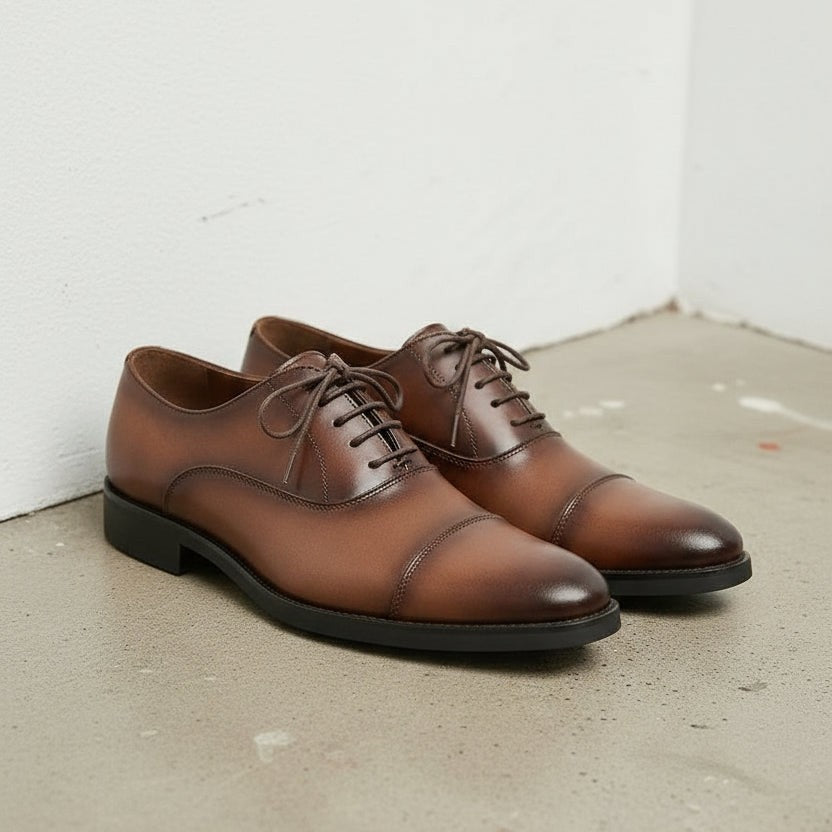 men's brown dress shoes Cognac stitching and a high shine finish Brown Leather Dress Shoes for