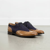 Men's Brown and Dark Blue Tan Wingtip Leather Oxfords — Langham