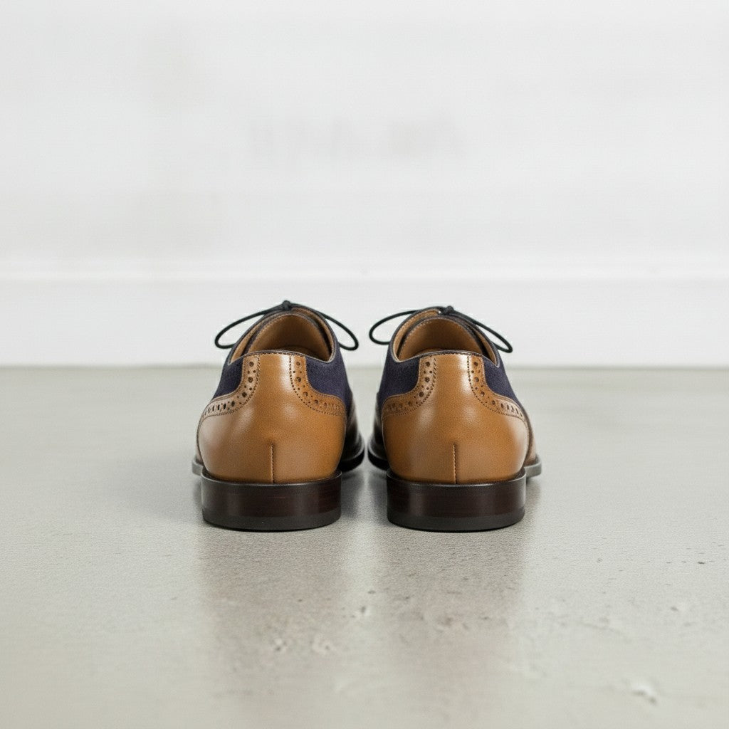 Men's Brown and Dark Blue Tan Wingtip Leather Oxfords — Langham