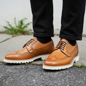 Men's Tan Wingtip Leather Derby Brogues — Bingham