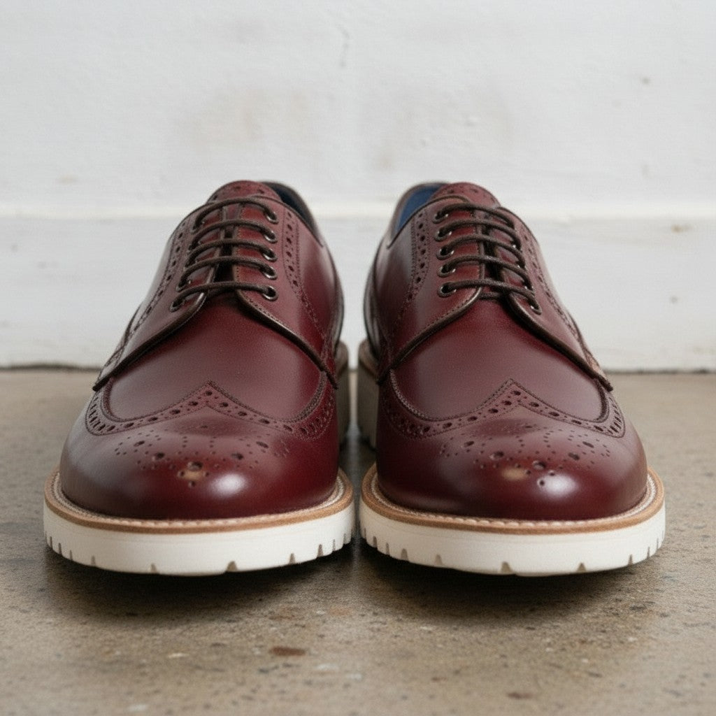 Men's Burgundy Wingtip Leather Derby Brogues — Bingham
