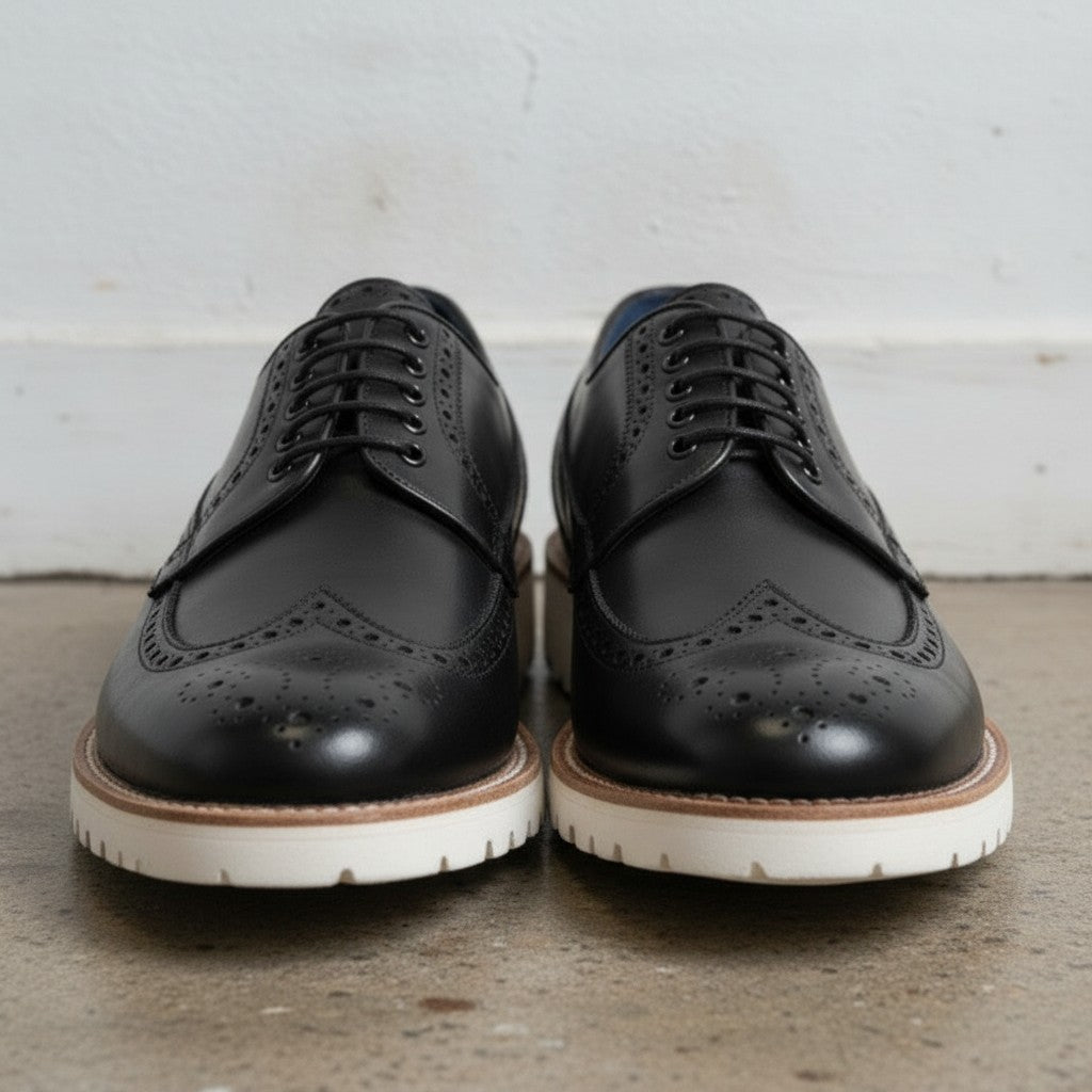 Men's Black Wingtip Leather Derby Brogues — Bingham