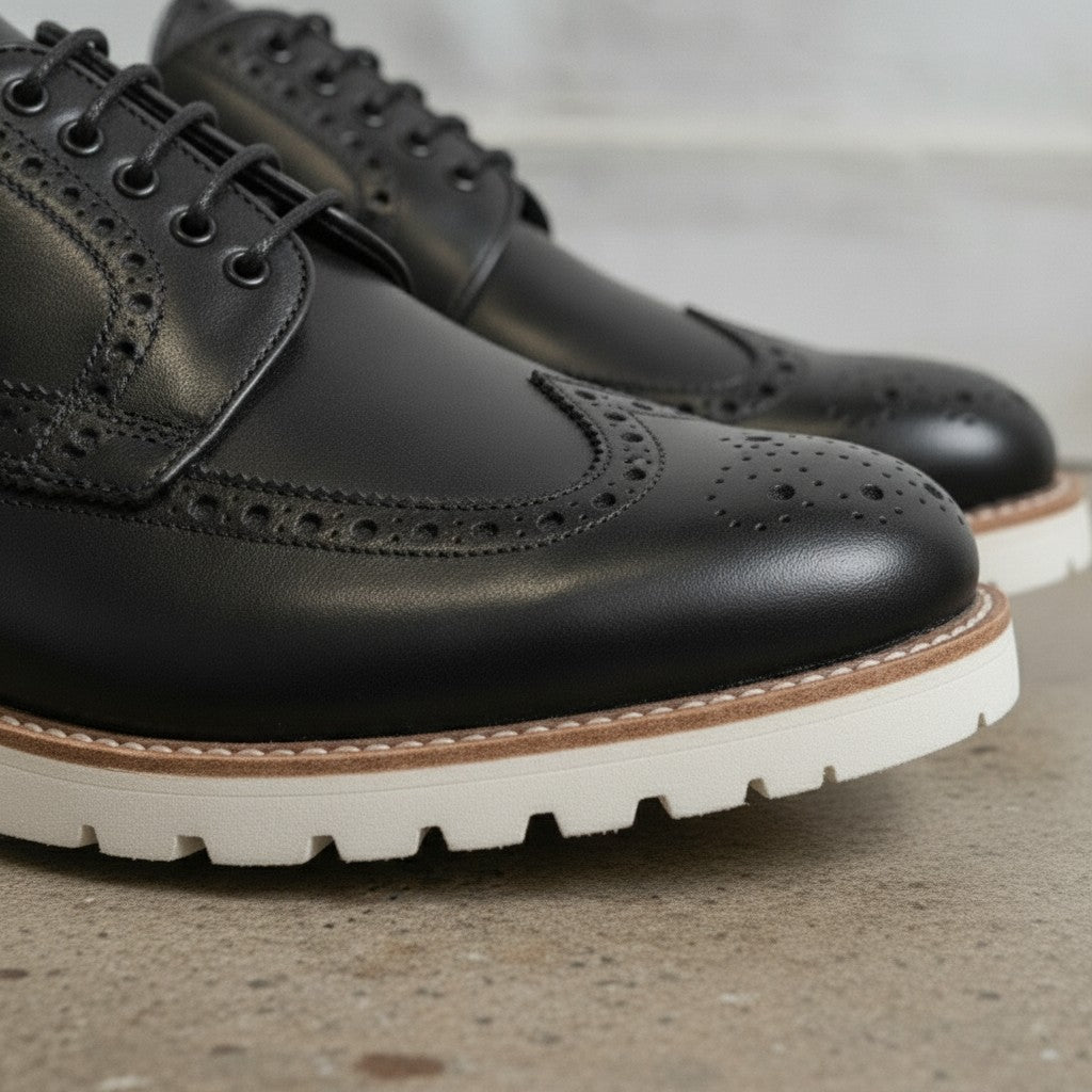Men's Black Wingtip Leather Derby Brogues — Bingham