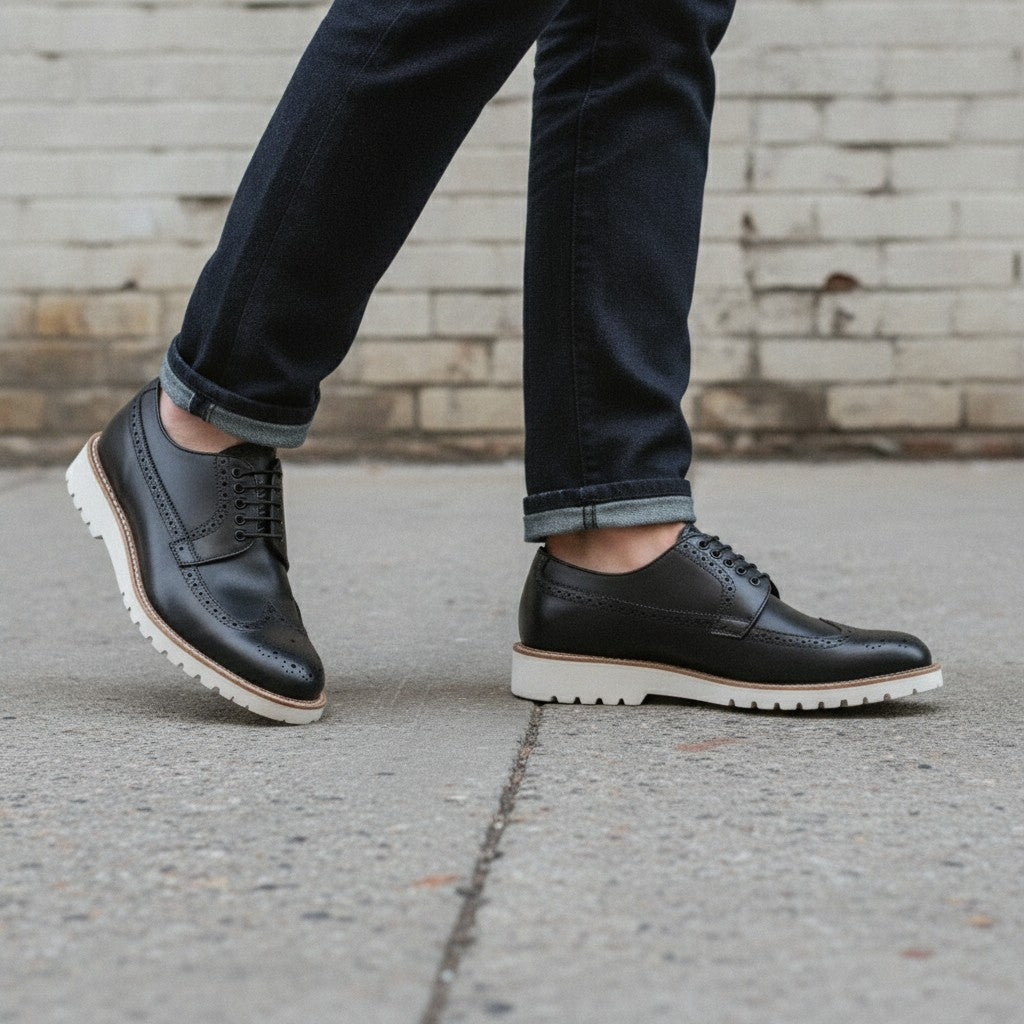 Men's Black Wingtip Leather Derby Brogues — Bingham