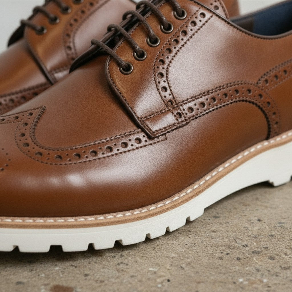 Men's Brown Wingtip Leather Derby Brogues — Bingham