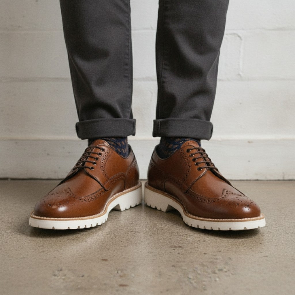 Men's Brown Wingtip Leather Derby Brogues — Bingham