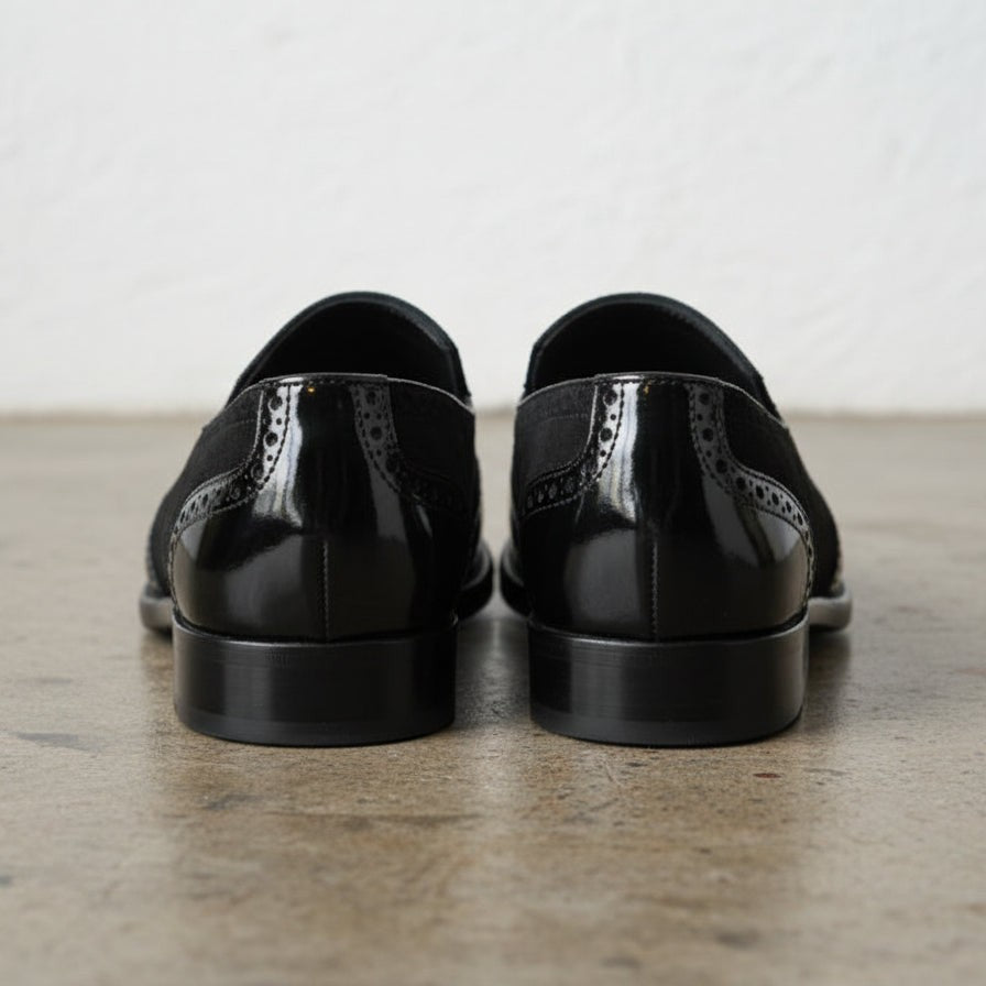 Men's Black Wingtip Leather Loafers — Kettering