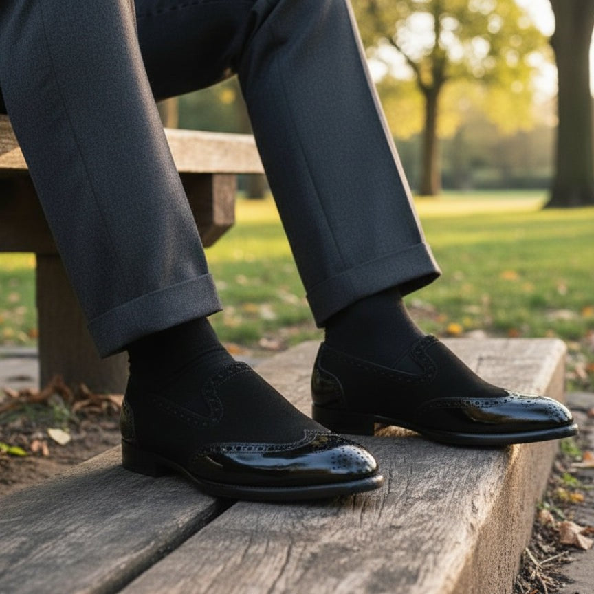 Men's Black Wingtip Leather Loafers — Kettering