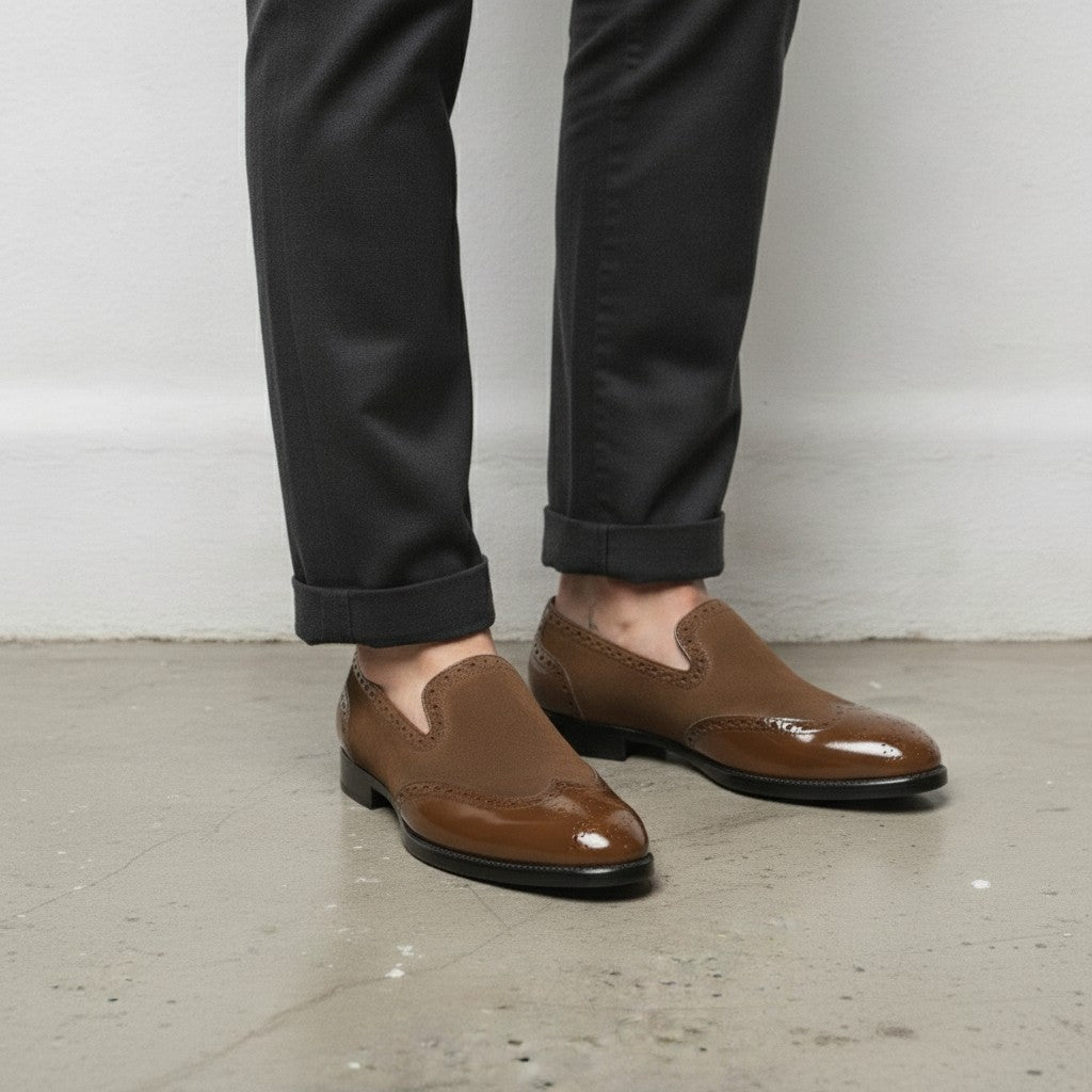 Men's Brown Wingtip  Leather Loafers — Kettering