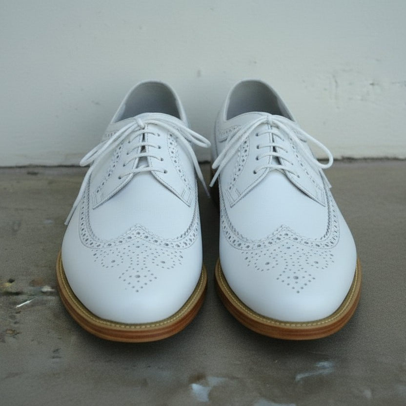 Men's White Wingtip Brogue Leather Derbys — Walton — Walton