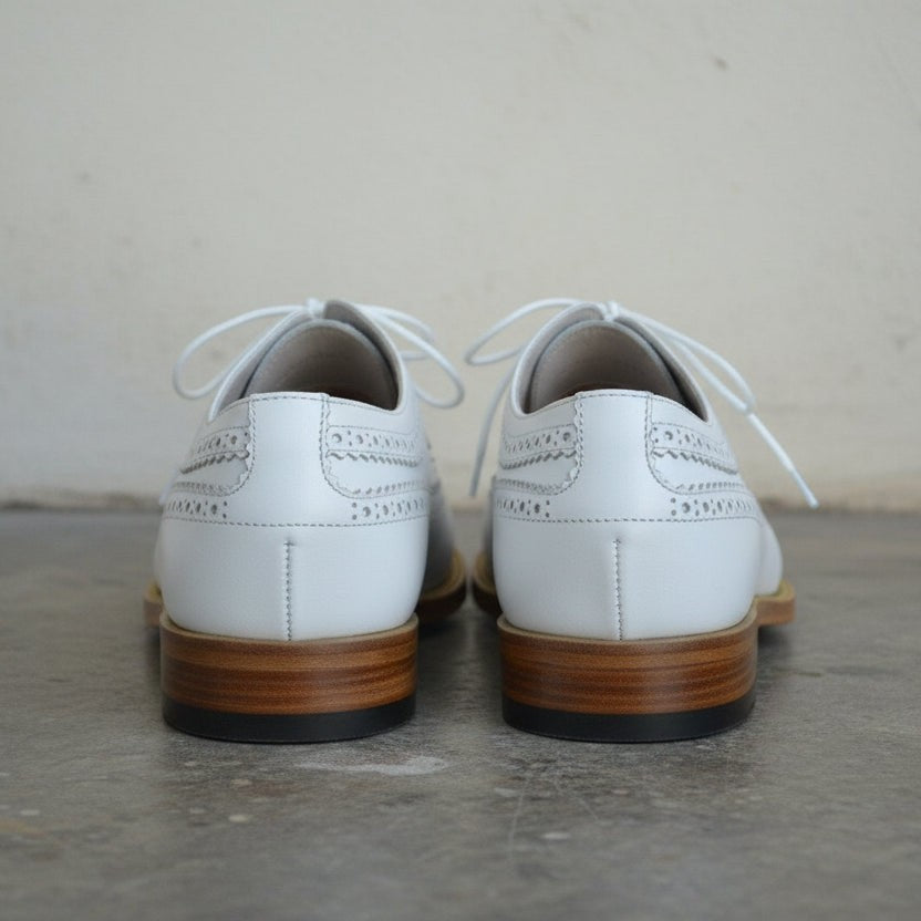 Men's White Wingtip Brogue Leather Derbys — Walton — Walton
