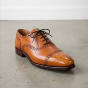Men's Tan Cap-Toe Brogue Leather Oxfords — Earlham — Earlham