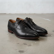 Men's Black Cap-Toe Brogue Leather Oxfords — Earlham