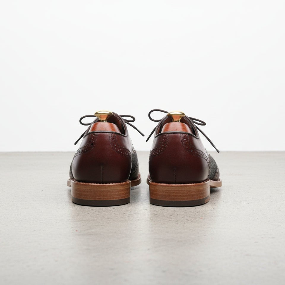 Men's Burgundy and Grey Wingtip Leather Oxfords — Primrose — Primrose