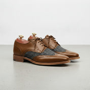 Men's Brown and Grey Wingtip Leather Oxfords — Primrose