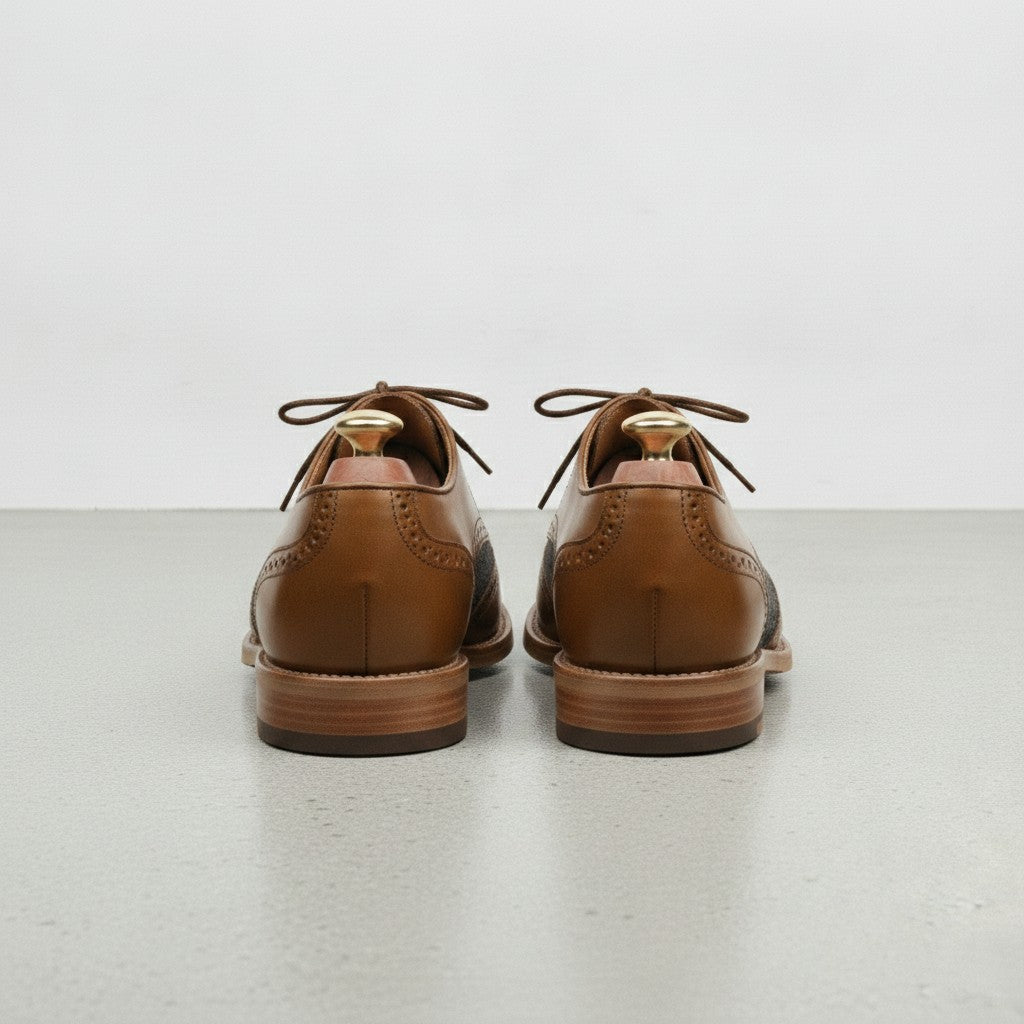 Men's Brown and Grey Wingtip Leather Oxfords — Primrose