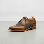 Men's Brown and Grey Wingtip Leather Oxfords — Primrose