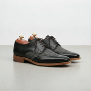 Men's Black and Grey Wingtip Leather Oxfords — Primrose