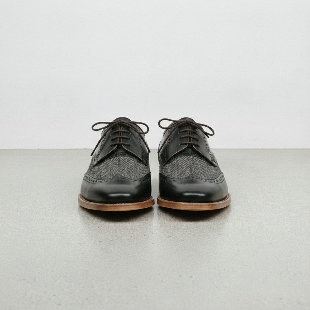 Men's Black and Grey Wingtip Leather Oxfords — Primrose