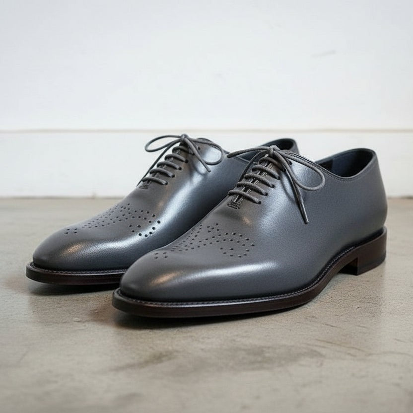 Men's Dark Grey Brogue Leather Oxfords — Chadburn