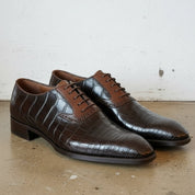 Men's Dark Brown Cap-Toe Alligator-Embossed Leather Oxfords — Ryde — Ryde