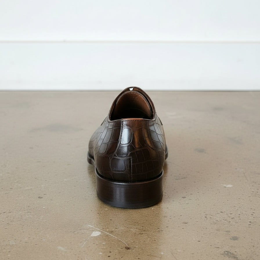 Men's Dark Brown Cap-Toe Alligator-Embossed Leather Oxfords — Ryde — Ryde