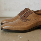 Men's Tan Cap-Toe Crocodile-Embossed Leather Oxfords — Ryde