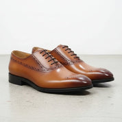 Men's Tan and Brown Cap-Toe Leather Oxfords — Shirley — Shirley