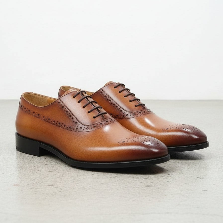 Men's Tan and Brown Cap-Toe Leather Oxfords — Shirley — Shirley