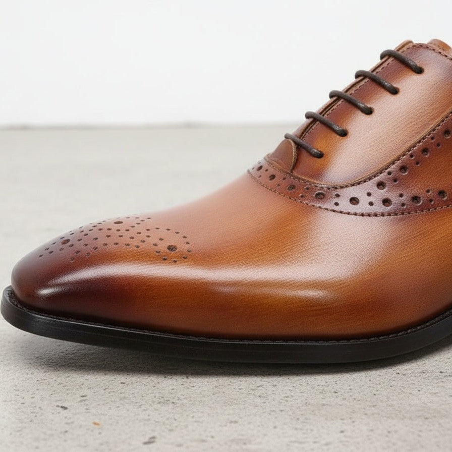 Men's Tan and Brown Cap-Toe Leather Oxfords — Shirley — Shirley