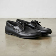Men's Black Apron-Toe Leather Boat Shoes — Urquhart