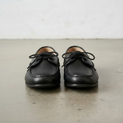 Men's Black Apron-Toe Leather Boat Shoes — Urquhart