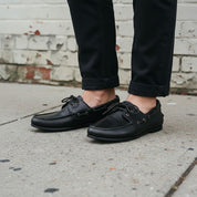 Men's Black Apron-Toe Leather Boat Shoes — Urquhart