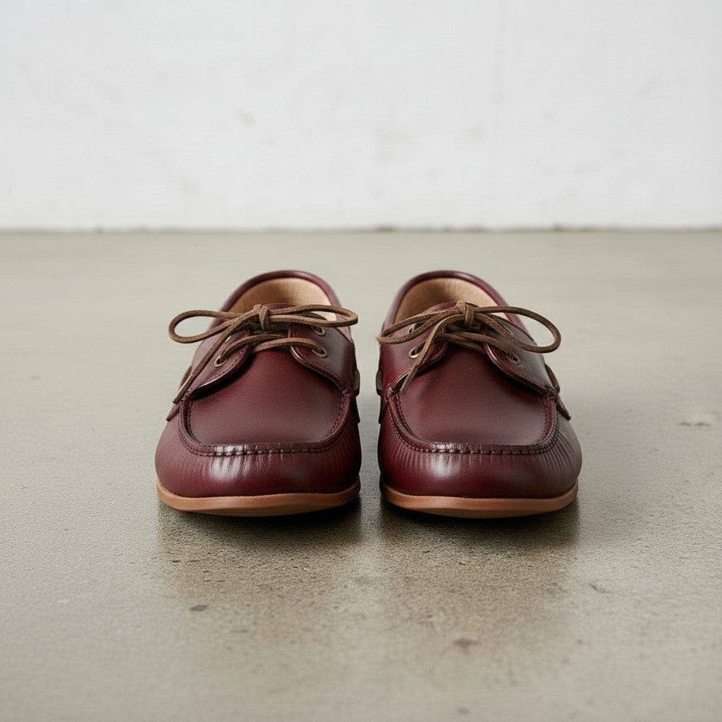 Men's Burgundy Apron-Toe Leather Boat Loafers — Lenham