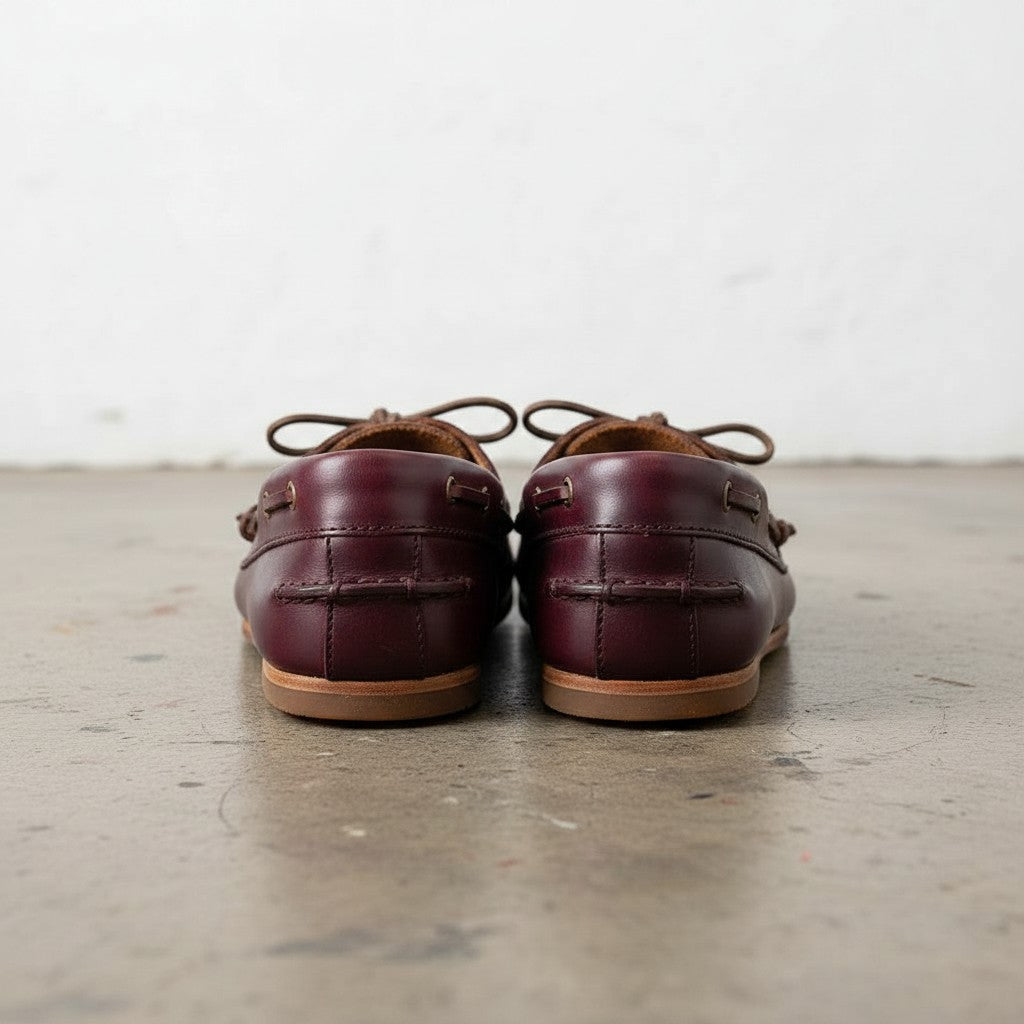 Men's Burgundy Apron-Toe Leather Boat Loafers — Lenham