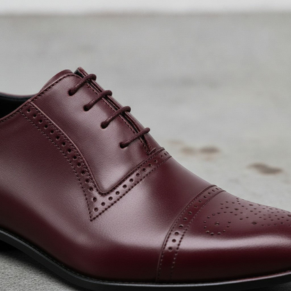 Men's Burgundy Cap-Toe Leather Oxfords — Aspall